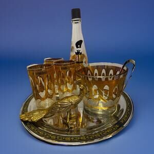 Vintage Gold MCM Libby Bar Set | 3 Glasses | Ice Bucket | Atomic Era | Mad Men